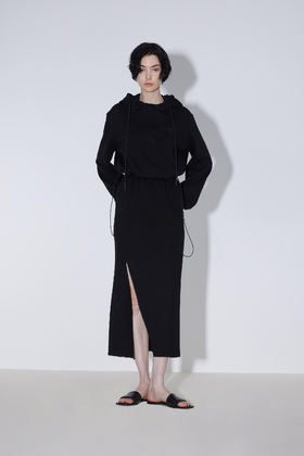 双腰头侧开衩长款卫裙