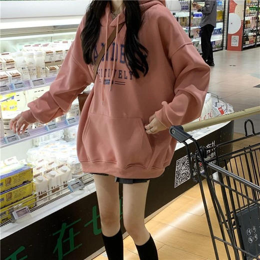 加绒加厚连帽卫衣女秋冬2022新款宽松韩版时尚学生外套长袖上衣潮 商品图2