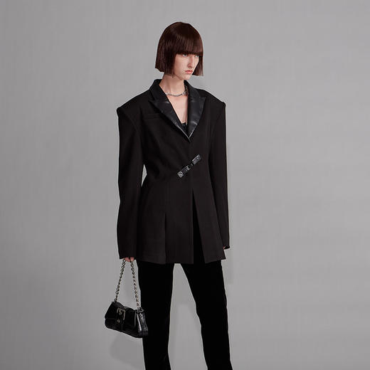 NUTH“征象背后”｜黑色拼皮西装收腰修身设计西装外套 商品图1
