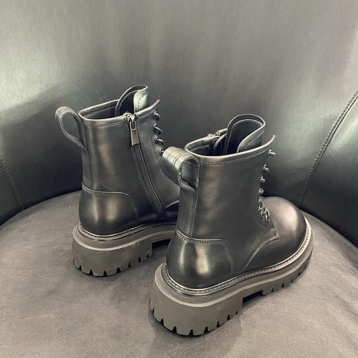 LFGJ 14901 真皮短靴粗跟侧拉链马丁靴工装机车靴英伦风 商品图3