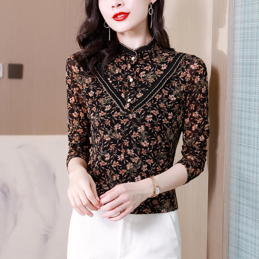 新款洋气印花半高领内搭时尚打底衫修身显瘦T恤KQL-402H3202 商品图4