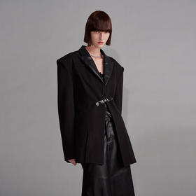 NUTH“征象背后”｜黑色拼皮西装收腰修身设计西装外套