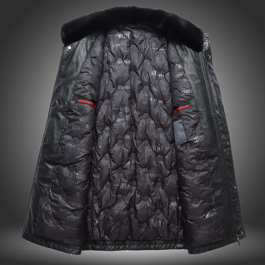 【真皮】大依优型大码中长款貂毛领绵羊皮羽绒服夹克外套休闲简约大号皮夹克真皮皮草加肥加大 商品图3