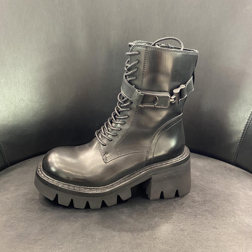 LFGJ 14802 黑色高跟马丁靴牛皮冬厚底女短靴高级感 商品图1