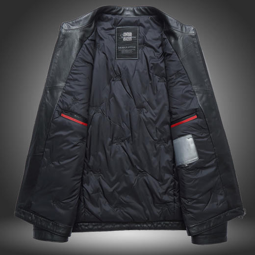 【真皮】大依优型大码真皮桑蚕丝薄棉衣夹克外套休闲简约大号皮夹克真皮皮草加肥加大 商品图3