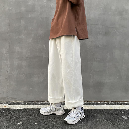 也米风尚|秋冬男士港风潮流ins韩版男装宽松直筒休闲裤纯色牛仔裤 商品图1