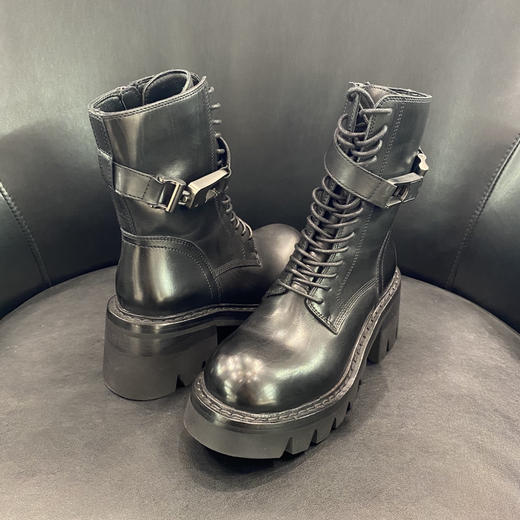 LFGJ 14802 黑色高跟马丁靴牛皮冬厚底女短靴高级感 商品图2