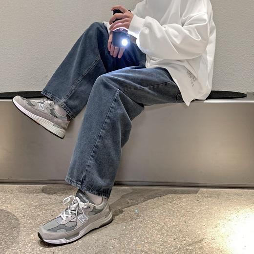 港风复古牛仔裤男宽松直简阔腿裤ins青年韩版潮流水洗拖地长裤子 商品图3