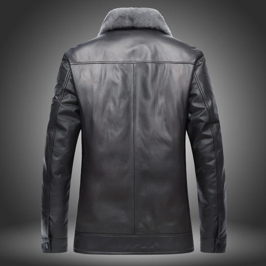 【真皮】大依优型大码牛皮貂毛领羽绒服内胆可拆卸夹克外套休闲简约大号皮夹克真皮皮草加肥加大 商品图4