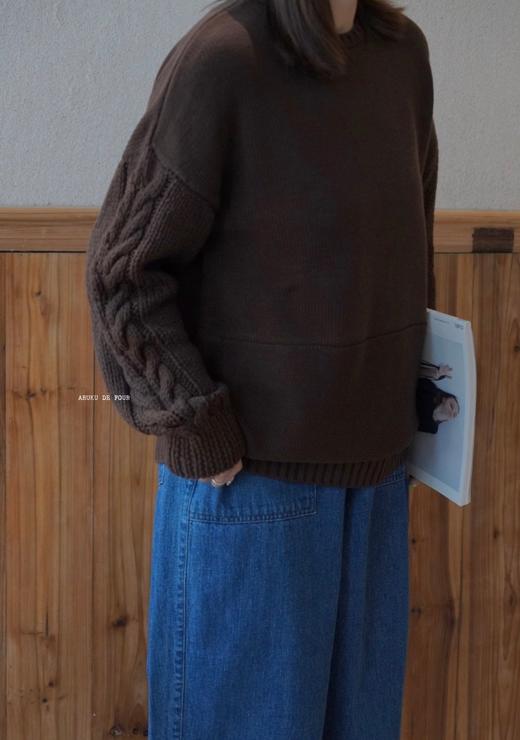 （4折）HAOLU棕色浅棕藏蓝圆领毛衣 商品图5