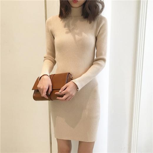 【慵懒温婉 唯美气质】毛衣裙女春季新款中长款半高领修身打底连衣裙学生毛针织衫潮 商品图0