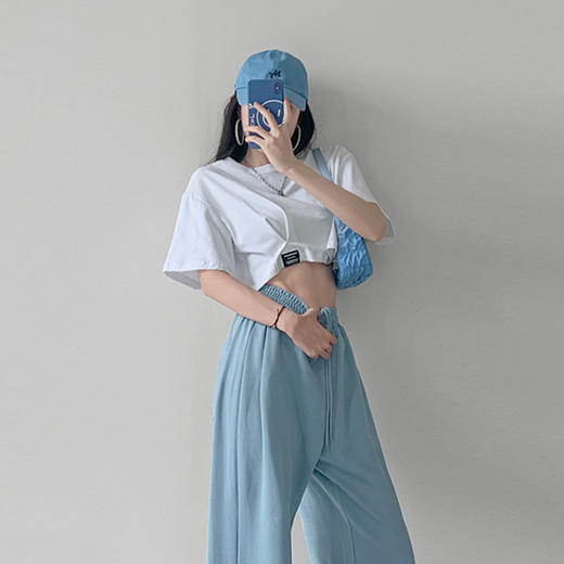 2022夏季新款短袖T恤女宽松显瘦露脐短款上衣服女 韩国女装 商品图3