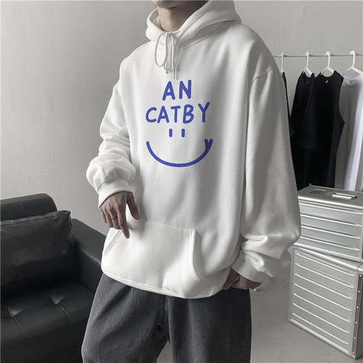 秋冬季ins港风加绒印花连帽卫衣男宽松套头潮流百搭圆领bf体恤衫 商品图0