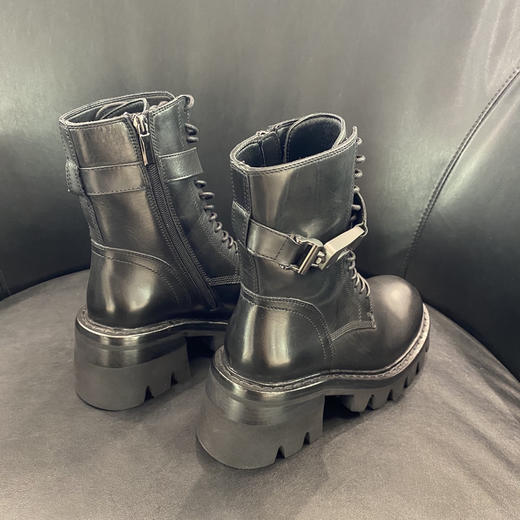 LFGJ 14802 黑色高跟马丁靴牛皮冬厚底女短靴高级感 商品图3