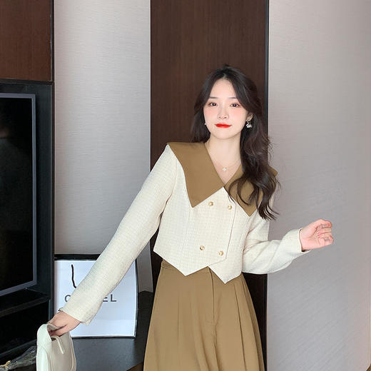 【服装鞋包】-法式复古翻领上衣气质半身裙长裙时尚两件套 商品图2