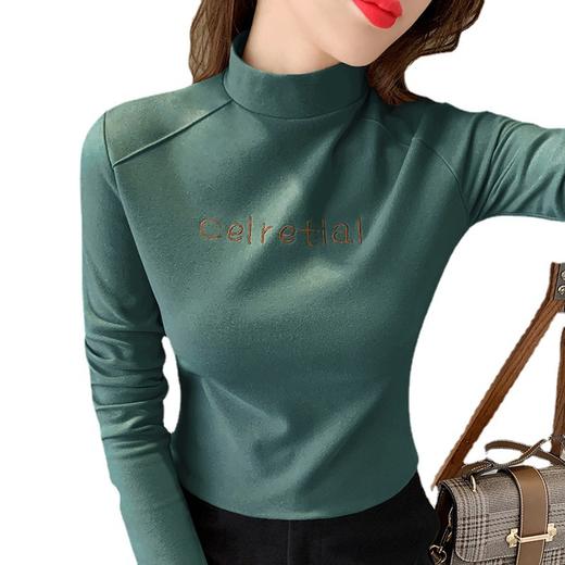 双面德绒保暖上衣女半高领刺绣打底衫女秋冬休闲内搭t恤长袖女装 商品图4