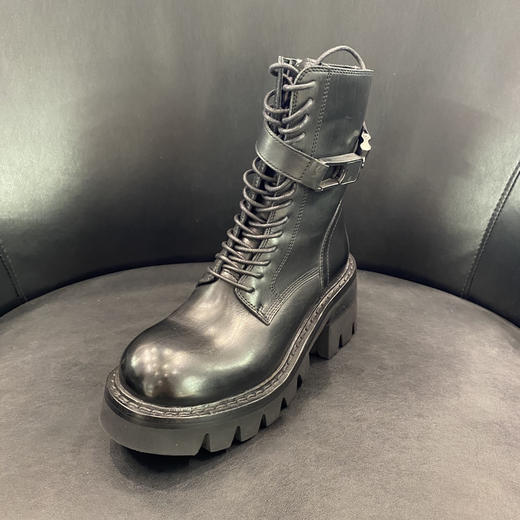 LFGJ 14802 黑色高跟马丁靴牛皮冬厚底女短靴高级感 商品图0