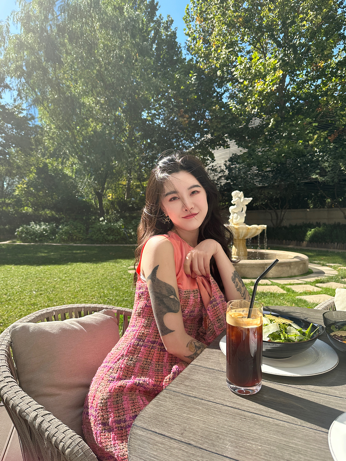 DUO智仙生 粉标塞维利亚胶囊羊毛小香风醋酸拼接连衣裙