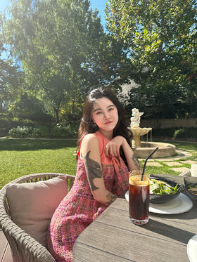 DUO智仙生 粉标塞维利亚胶囊羊毛小香风醋酸拼接连衣裙