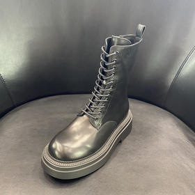 LFGJ 6152 中筒马丁靴女英伦风真皮粗跟厚底套筒侧拉链短靴