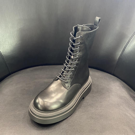 LFGJ 6152 中筒马丁靴女英伦风真皮粗跟厚底套筒侧拉链短靴 商品图0