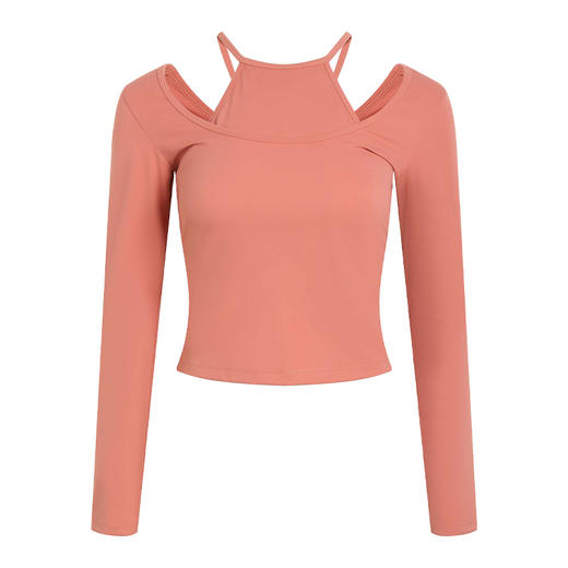 【裸感】假两件长袖修身运动上衣【带胸垫】 商品图4