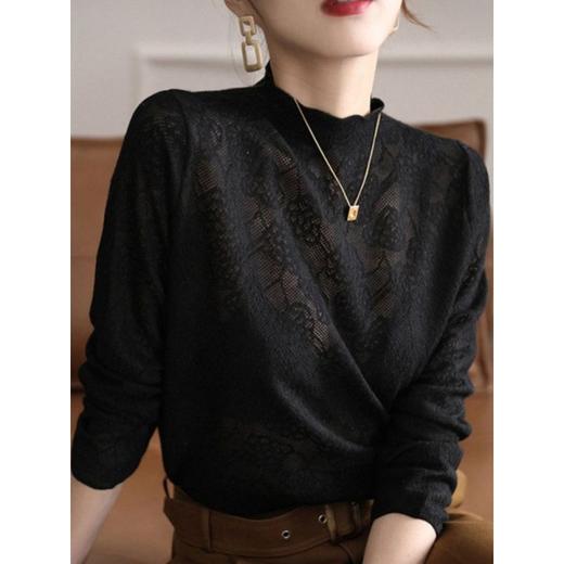 【慵懒温婉 唯美过冬】秋新款设计感小众针织衫秋季洋气薄款蕾丝打底衫气质上衣女长袖 商品图1