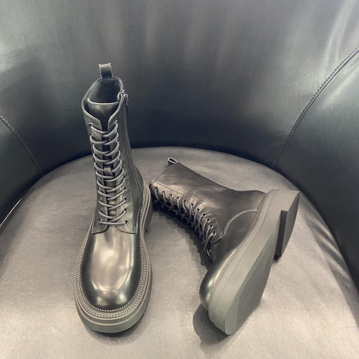 LFGJ 6152 中筒马丁靴女英伦风真皮粗跟厚底套筒侧拉链短靴 商品图4