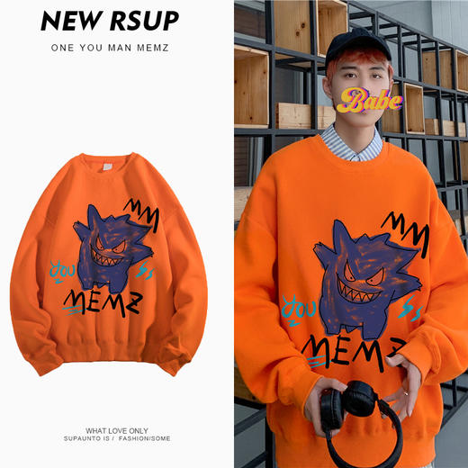 秋冬款ins潮牌港风加绒卫衣男韩版潮流宽松情侣原宿套头休闲上衣 商品图0