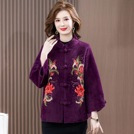 P11275秋冬外套2022新款洋气中老年女装大码水貂绒开衫喜婆婆上衣 商品图4