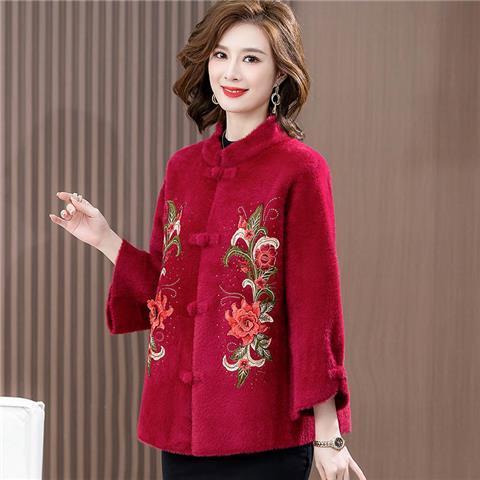 P11275秋冬外套2022新款洋气中老年女装大码水貂绒开衫喜婆婆上衣 商品图5