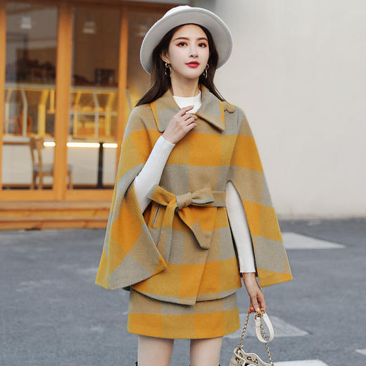 HR WY99869毛呢套装裙名媛气质格子外套洋气两件套 商品图2