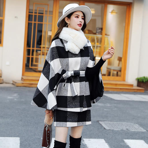 HR WY99869毛呢套装裙名媛气质格子外套洋气两件套 商品图1