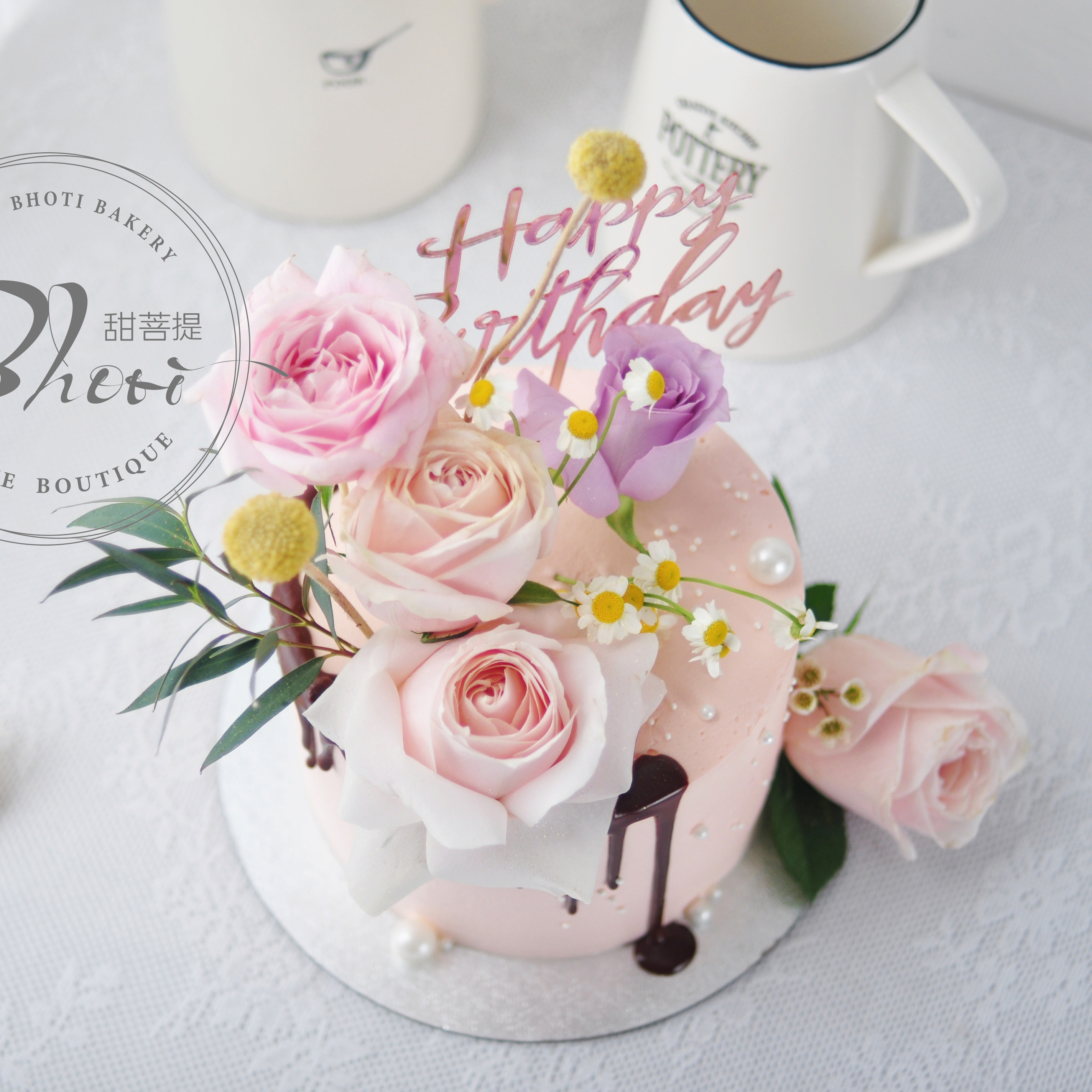 动物性淡奶油系列（自然花系）英国进口纯动物奶油生日蛋糕0130【加高款】