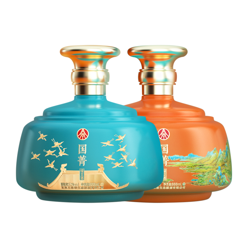五粮液生态 国菁(黄色+蓝色) 绿豆酒 52度 888ml*2瓶整箱装
