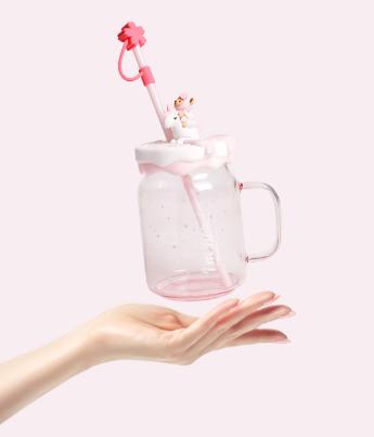 泰迪珍藏樱花水杯吸管玻璃杯QG 商品图2