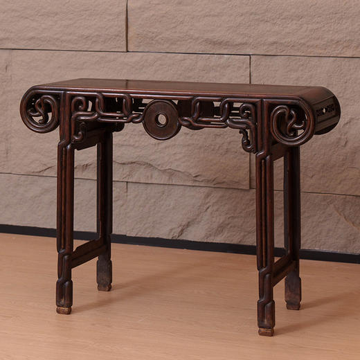 清 红木绳纹玉璧书卷式琴桌 商品图4