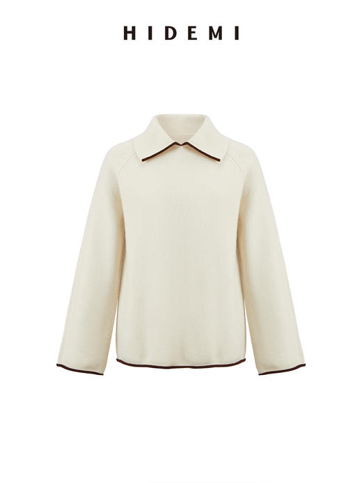 HIDEMI 美利奴羊毛加厚款极简线条感镶嵌拼色针织翻领毛衣半身裙茧型裙套装 商品图13