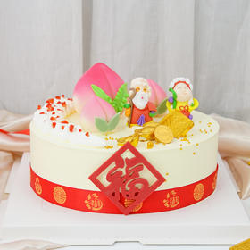 【福星高照蛋糕】献上一颗颗饱满寿桃、黄金元宝，承载着不仅是多福多寿、吉祥富贵的美好，更是给长辈的满满祝福~（可选2/3/4磅）