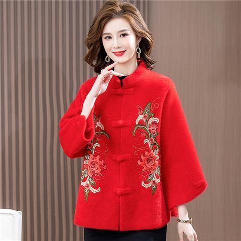 P11275秋冬外套2022新款洋气中老年女装大码水貂绒开衫喜婆婆上衣 商品图6