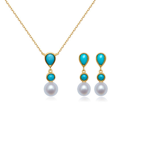 醍醐 森林系列 【然乌】松石珍珠项链 耳饰 天然淡水珍珠 原矿松石 商品图5