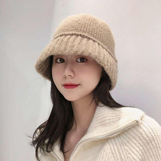 韩版仿羊绒毛线渔夫帽子女韩国潮秋冬百搭保暖户外针织水桶盆帽 商品图3