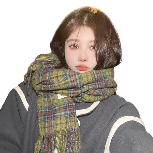 秋冬季新款复古绿色格子围巾女士韩版百搭时尚保暖披肩美式围脖 商品图4