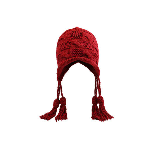 护耳帽子红色保暖国潮针织毛线流苏帽休闲可爱学生针织毛线帽子女 商品图4