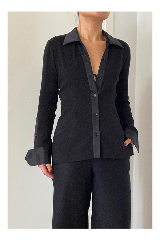 LCM｜Dark Queen Shirt 真丝撞边衬衫 [黑] 商品图4