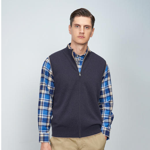 METTE羊绒世家男士衬衣秋冬新品衬衫时尚方领蓝色格子长袖上衣 商品图3