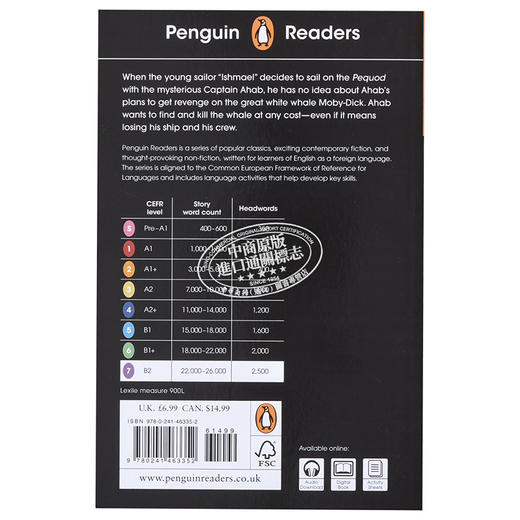 【中商原版】企鹅阅读第7级 白鲸 ELT分级读物 Penguin Readers Moby Dick 英文原版 赫尔曼 麦尔维尔 Herman Melville 商品图1
