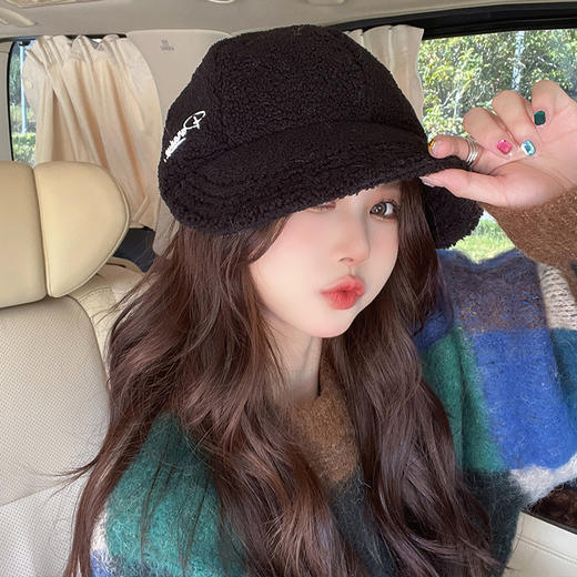 韩版ins秋冬季新款百搭渔夫帽子女时尚新款羊羔毛显脸小保暖盆帽 商品图3