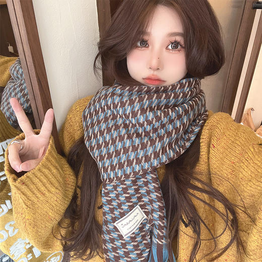 韩版ins秋冬新款千鸟格围巾时尚百搭保暖学生围脖男女潮流披肩 商品图3