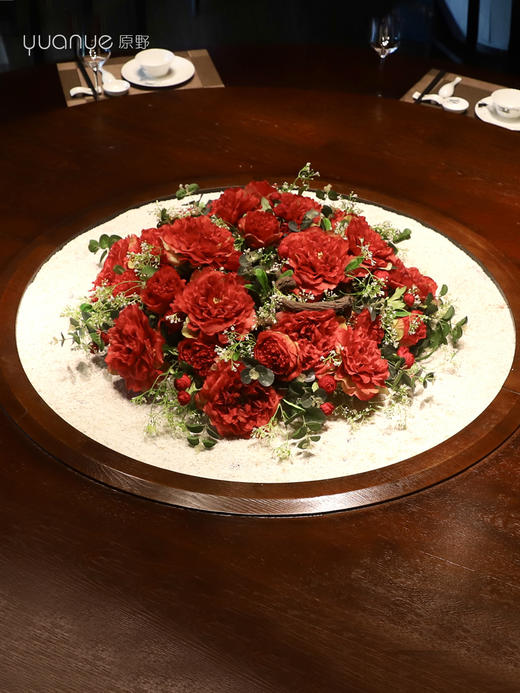 酒店餐桌花圆桌中间转盘摆花饭店餐厅包厢高端仿真花装饰花摆设件 商品图2